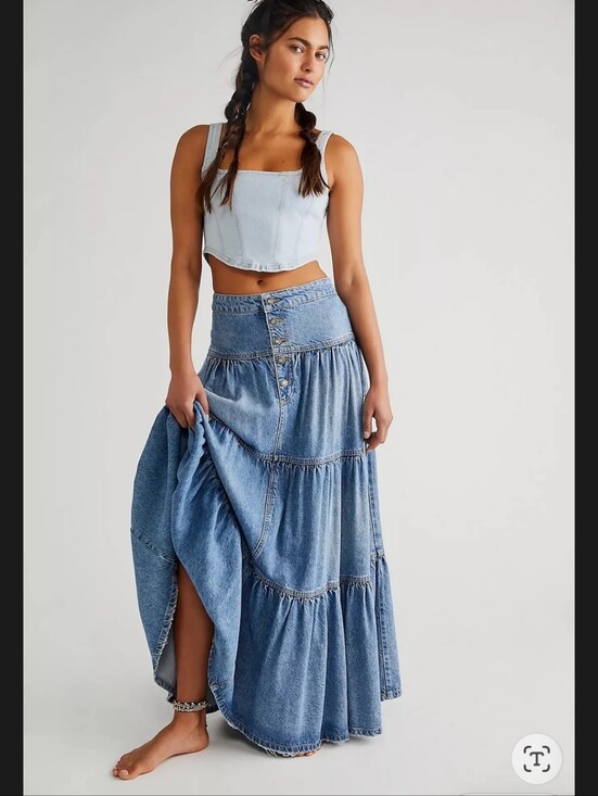 Free People Dresses & Skirts - We the Free Dreamweaver Tiered Denim Maxi Skirt Size Xs